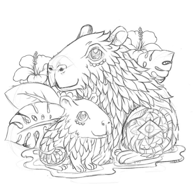 rascunho, primeiro desenho a mão da nossa capivara